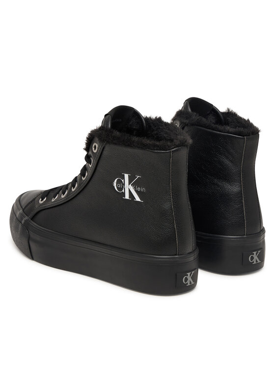 Calvin Klein Calvin Klein Laisvalaikio batai Vulc Flatf Mid Laceup Lth Fur HW0HW03234 Juoda