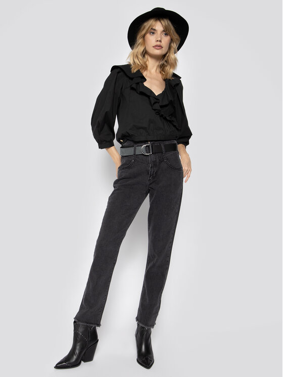 Blusa con Rouches C141CU Nero Regular Fit