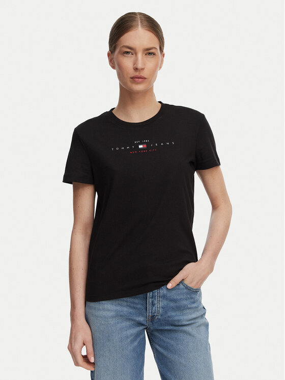 Tommy Jeans Tricou Linear Ss Tee DW0DW22789 Negru Regular Fit