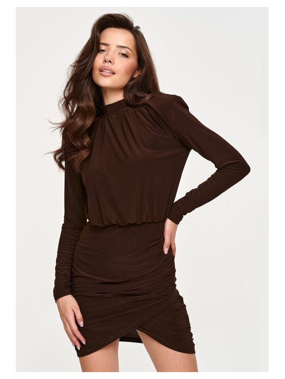 Makadamia Makadamia Sukienka codzienna M962 Brązowy Fitted Fit