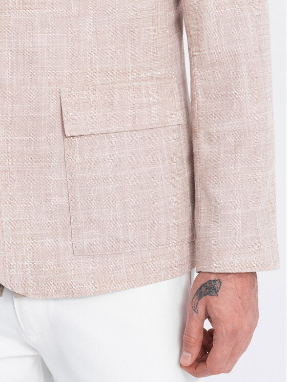 Ombre Ombre Marynarka OM-BLZB-0128 Beżowy Regular Fit