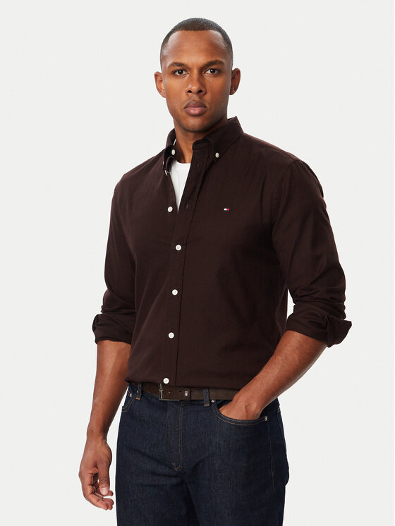 Tommy Hilfiger Tommy Hilfiger Πουκάμισο Flannel Solid MW0MW40469 Σκούρο καφέ Regular Fit