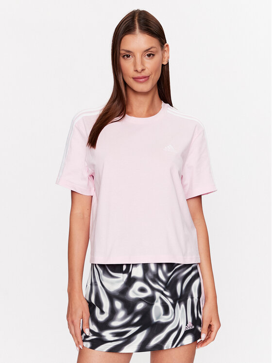 adidas adidas T-Shirt Essentials 3-Stripes Single Jersey Crop Top IC0760 Różowy Loose Fit