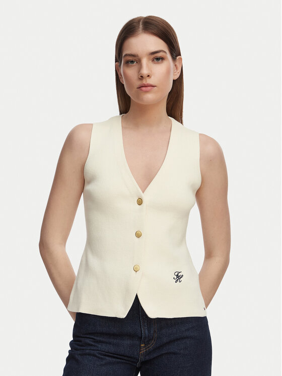 Tommy Hilfiger Tommy Hilfiger Top WW0WW49707 Svijetlo bež Slim Fit