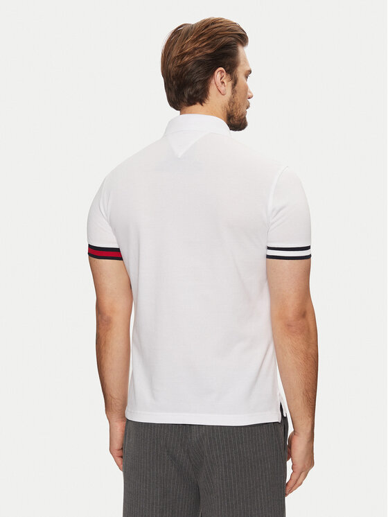 Tommy Hilfiger Tommy Hilfiger Тениска с яка и копчета Flag Cuff MW0MW37518 Бял Slim Fit