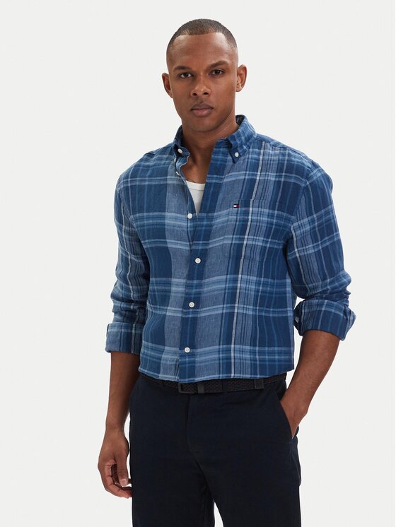 Tommy Hilfiger Tommy Hilfiger Srajca Madras Check MW0MW42399 Modra Regular Fit