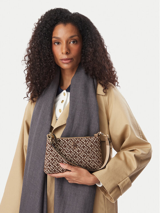 Tommy Hilfiger Handtasche Th Jacquard Mini Shoulder Bag AW0AW19006 Braun