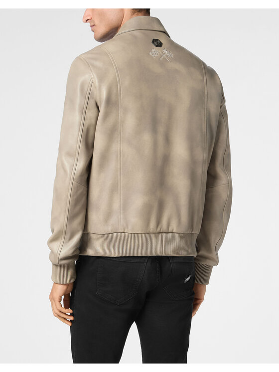 PHILIPP PLEIN PHILIPP PLEIN Kurtka skórzana 21123 Beżowy Regular Fit