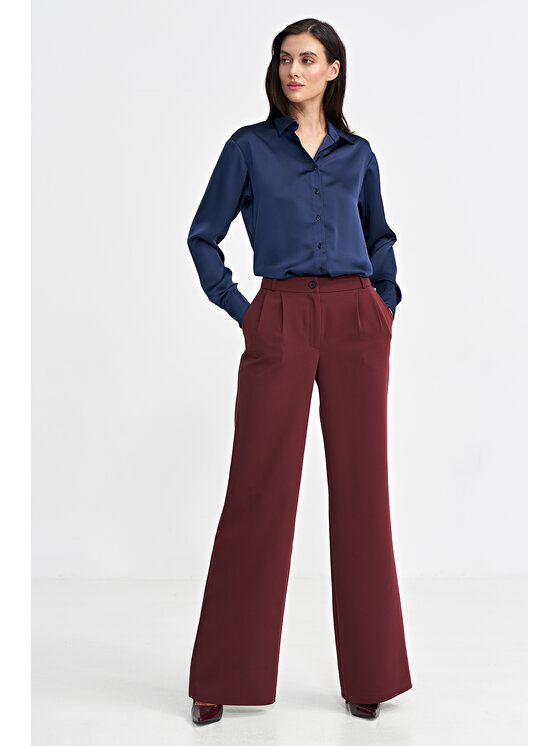 NIFE NIFE Kalhoty z materiálu SD102 Bordó Relaxed Fit