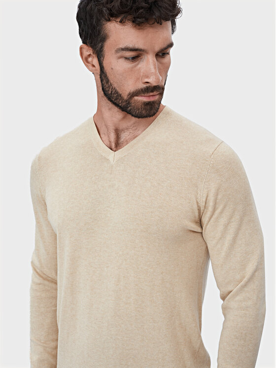 Evenemen Evenemen Sweter V-NECK BEIGE Beżowy Slim Fit