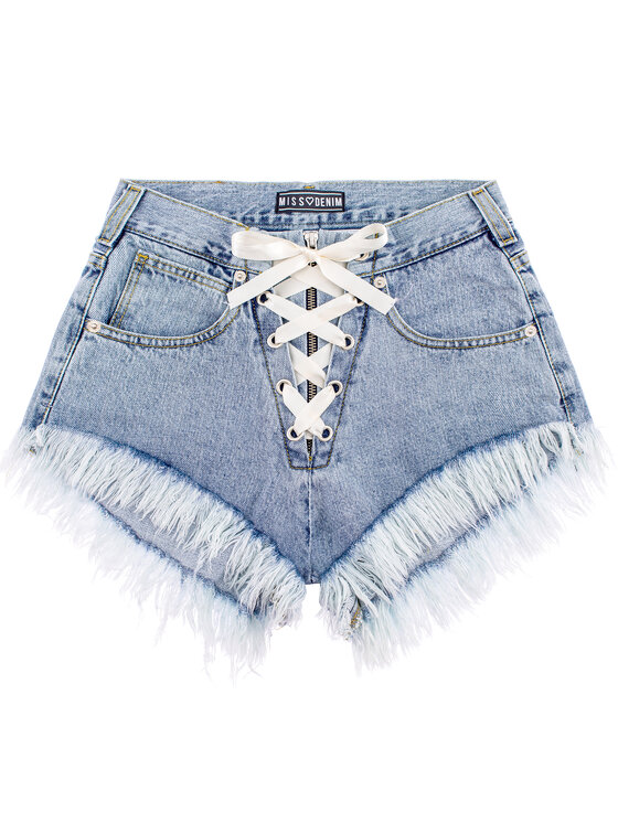 MissDenim MissDenim Szorty jeansowe High Waist Laced Niebieski Regular Fit