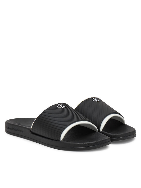 Calvin Klein Jeans Calvin Klein Jeans Şlapi Slide Rubber Neoprene Text YM0YM01234 Negru
