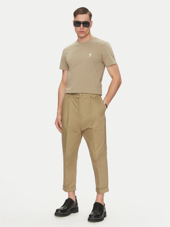AMI Paris AMI Paris Kalhoty z materiálu HTR121.CO0103 Khaki Oversize
