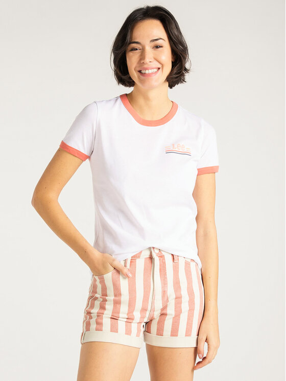 Lee Lee T-Shirt Ringer L40PEPLJ 112108662 Biały Slim Fit