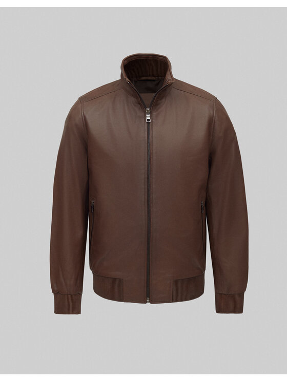 Borgio Borgio Kurtka skórzana asiago_br Brązowy Slim Fit