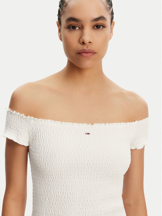 Tommy Jeans Tommy Jeans Rochie de vară DW0DW20298 Écru Slim Fit