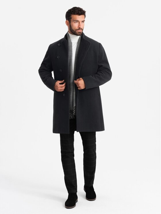 Ombre Ombre Płaszcz OM-COWC-0120 Czarny Regular Fit