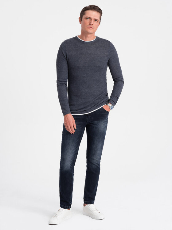 Ombre Ombre Sweter OM-SWSW-0103 Granatowy Classic Fit