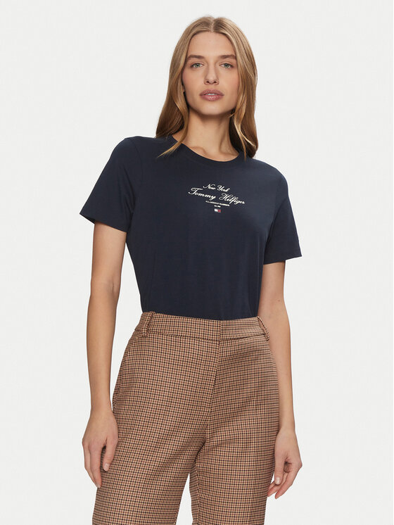 Tommy Hilfiger Tommy Hilfiger T-Shirt WW0WW43895 Granatowy Regular Fit