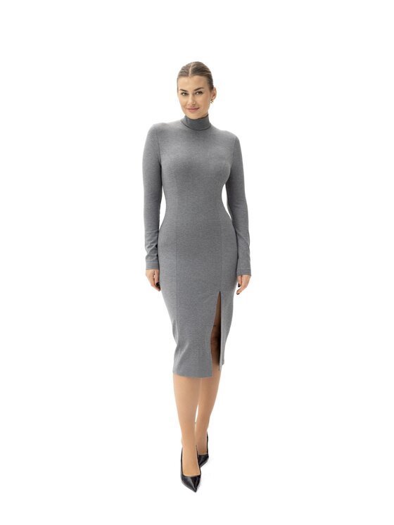 MANDRAGORA MANDRAGORA Sukienka Elegancka, Dopasowana Wiskozowa Sukienka do Kolan Laurell Szary Regular Fit