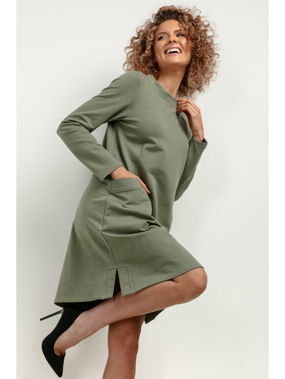 Tessita Tessita Sukienka dzianinowa T412/8/XS-S Zielony Relaxed Fit