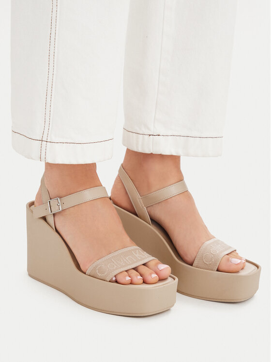 Calvin Klein Calvin Klein Sandále Wedge 70 Sndl Webbing Lth HW0HW02882 Béžová