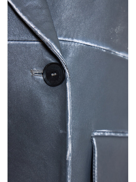 Epuzer Epuzer Kurtka skórzana vintage leather Szary Loose Fit