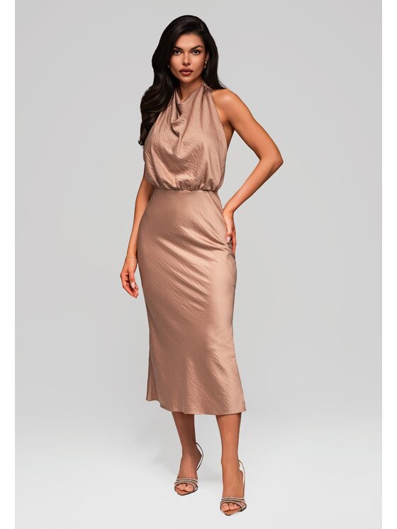 Ombre Ombre Sukienka wieczorowa LA-OM-DLR129 Brązowy Slim Fit