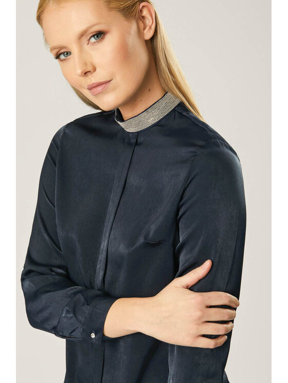 QUIOSQUE QUIOSQUE Blúzka NECKLACE SHIRT Tmavomodrá Regular Fit
