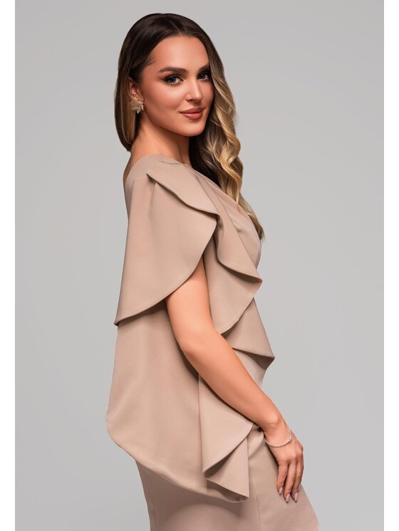 Ombre Ombre Sukienka koktajlowa LA-OM-DLR099 Beżowy Regular Fit