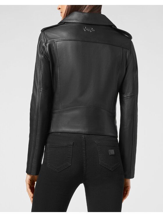 PHILIPP PLEIN PHILIPP PLEIN Kožená bunda 187 Čierna Slim Fit
