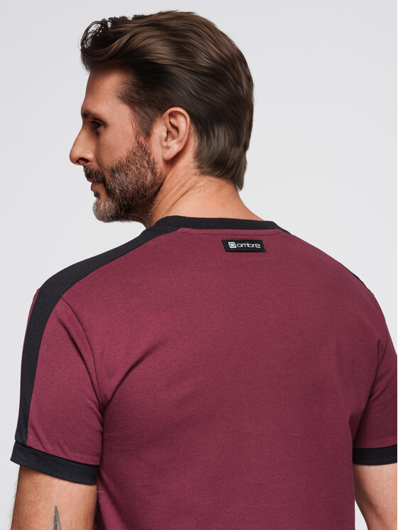 Ombre Ombre T-Shirt OM-TSCT-0115 Bordowy Regular Fit