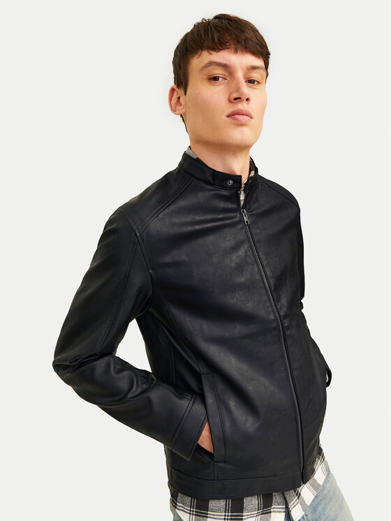 Jack & Jones Jack & Jones Bunda z imitácie kože Dylan 12261195 Čierna Slim Fit