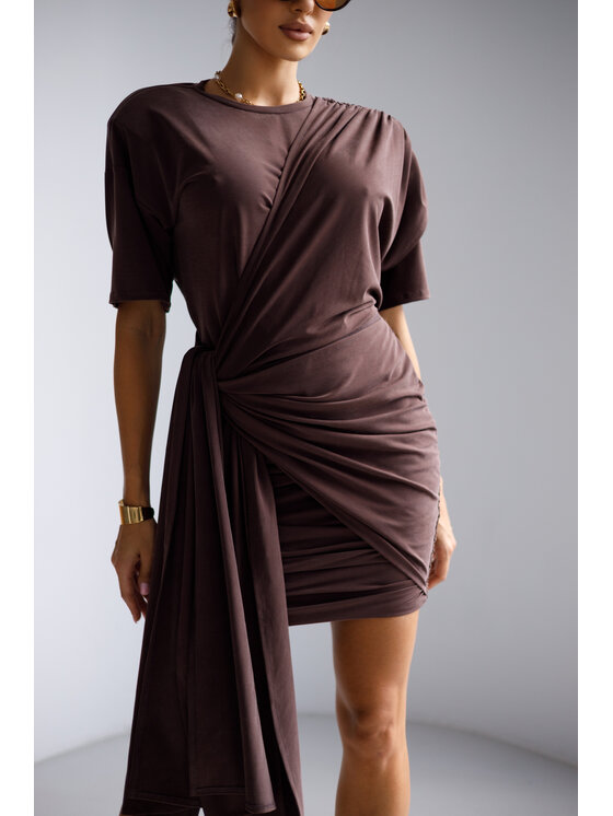 LilaLou LilaLou Sukienka dzianinowa Linda Brązowy Slim Fit