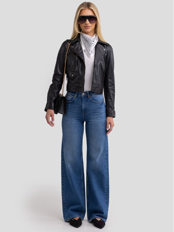 BIG STAR BIG STAR Kurtka skórzana MHAELA_906_130 Czarny Slim Fit