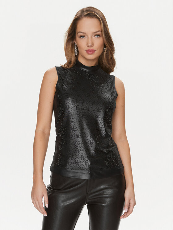 Guess Guess Τοπ Mock W4RP48 KC390 Μαύρο Slim Fit