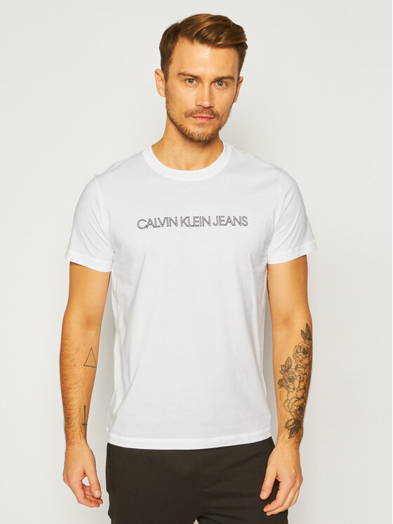 Calvin Klein Jeans T-Shirt Blocking Logo J30J316455 Biały Regular Fit