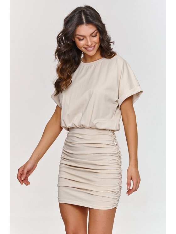 Makadamia Makadamia Sukienka codzienna M877 Beżowy Standard Fit