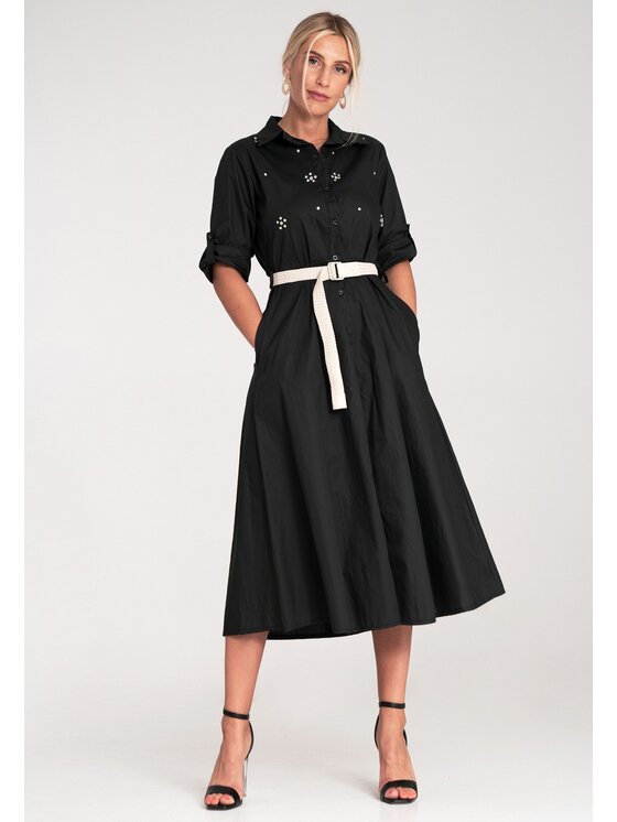 FIGL FIGL Košeľové šaty M1215 Čierna Flared Fit