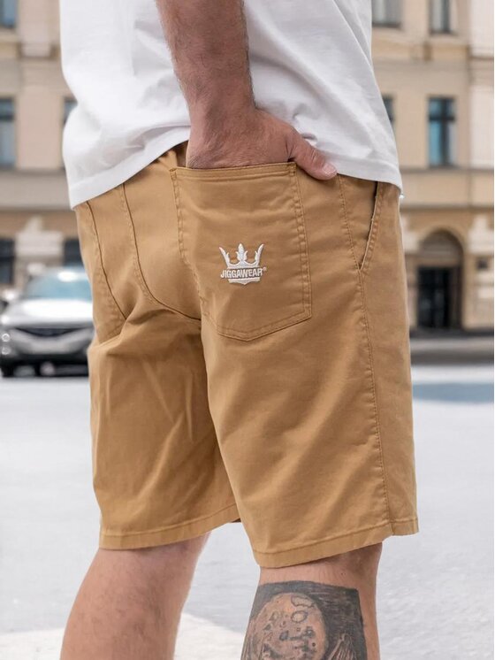Jigga Wear Jigga Wear Szorty materiałowe Na urlop wakacje Piaskowe KORONA Crown Pocket XXL Beżowy Regular Fit