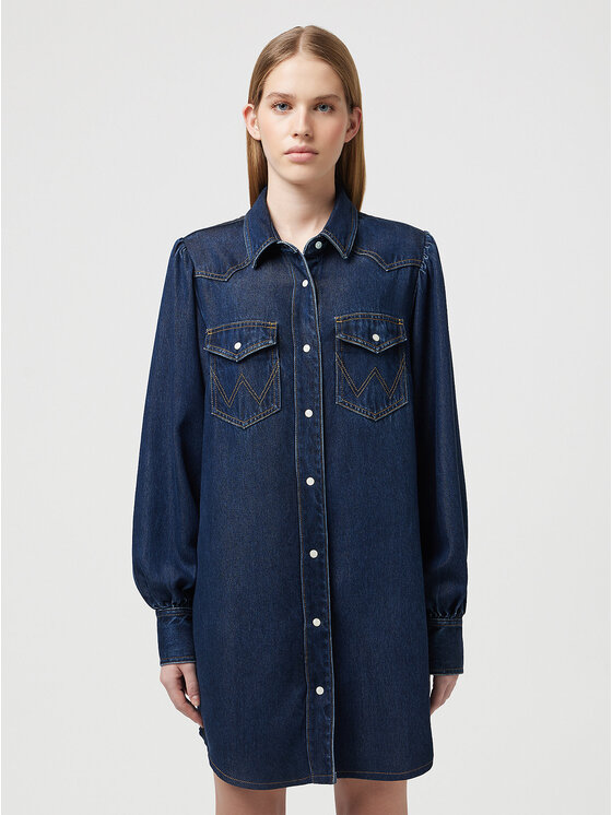 Wrangler Wrangler Sukienka codzienna BALLOONSLEEVE SHIRT Niebieski Loose Fit