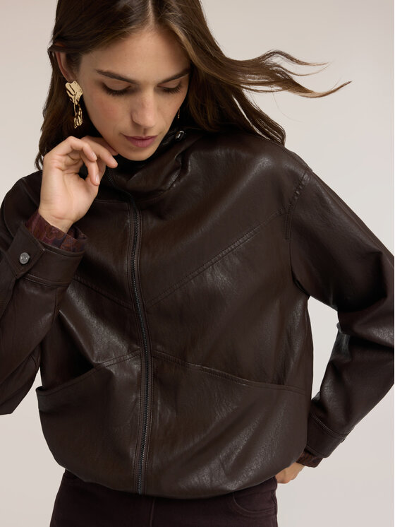 Motivi Motivi Giacca in similpelle R016W000186N032 Marrone Boxy Fit