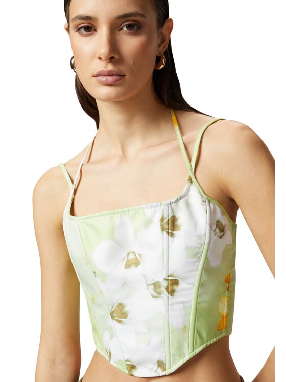 PINKO PINKO Top Canarino bustino duchesse stampato Verde Regular Fit