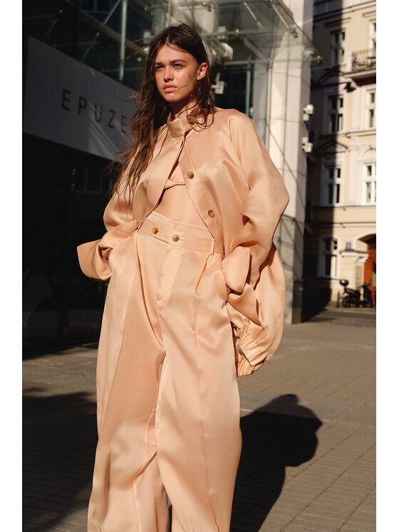 Epuzer Epuzer Spodnie materiałowe Nude transparent organza Beżowy Loose Leg