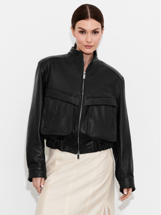 FAN LEATHER FAN LEATHER Kurtka skórzana JTLW844-55 Czarny Loose Fit