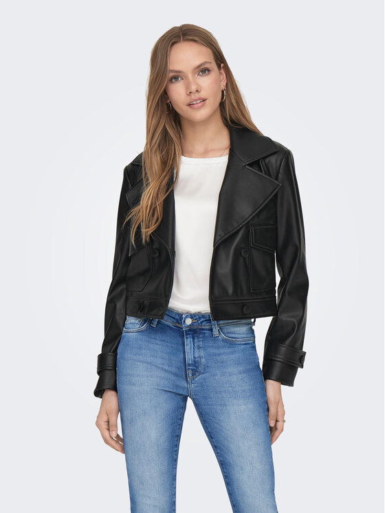 ONLY Bunda z imitácie kože 15293027 Čierna Regular Fit