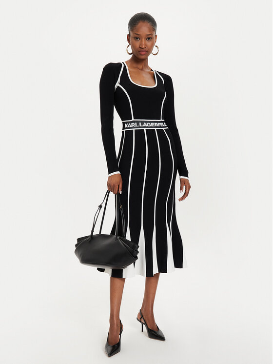 KARL LAGERFELD KARL LAGERFELD Kötött ruha 245W1330 Fekete Slim Fit