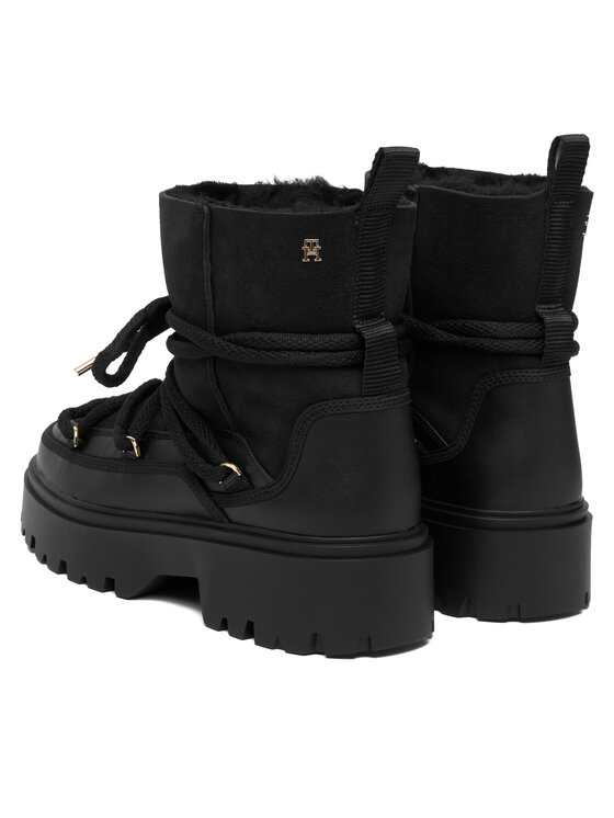 Tommy Hilfiger Tommy Hilfiger Škornji za sneg Real Shearling Laceup Snowboot FW0FW08996 Črna