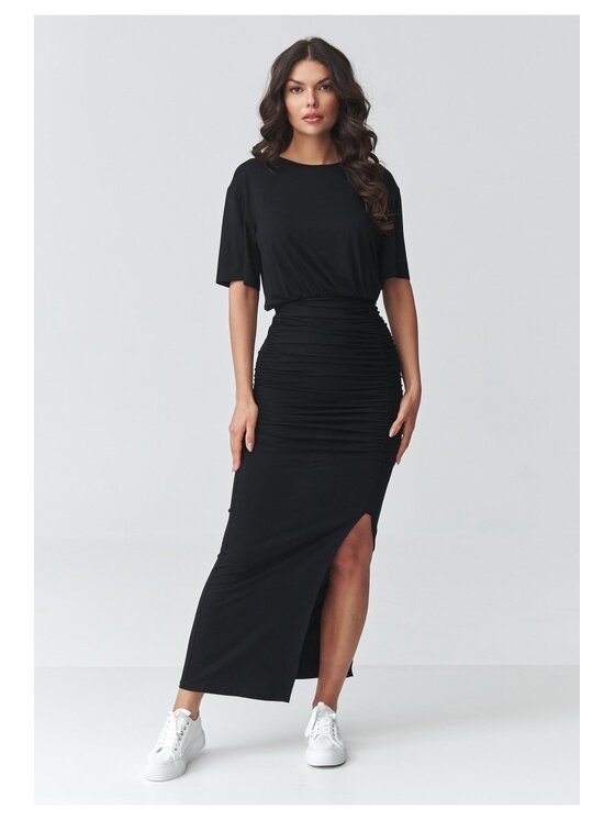 Makadamia Makadamia Sukienka codzienna M930 Czarny Fitted Fit