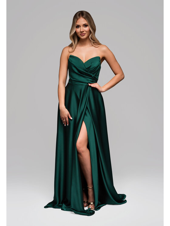 Ombre Ombre Sukienka wieczorowa LA-OM-DLR267 Zielony Regular Fit